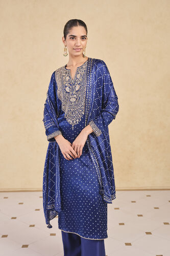 Baluka Handcrafted Bandhani Silk Stole - Blue, Blue, image 2
